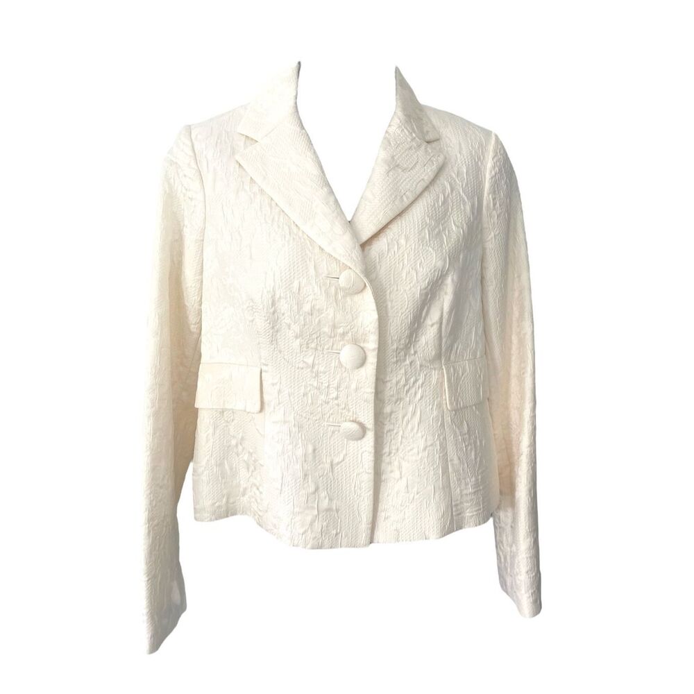 Teri Jon by Rickie Freeman Off White Crinkled Blazer Sz 6 NWT
